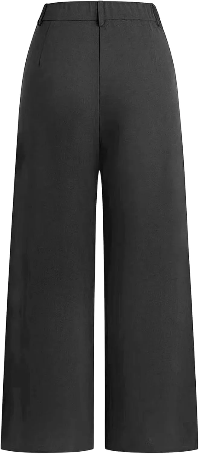 Women's Pants High Waisted Straight Pants Irregular Patchwork Casual Black Solid Simple Commuter Suit Pants