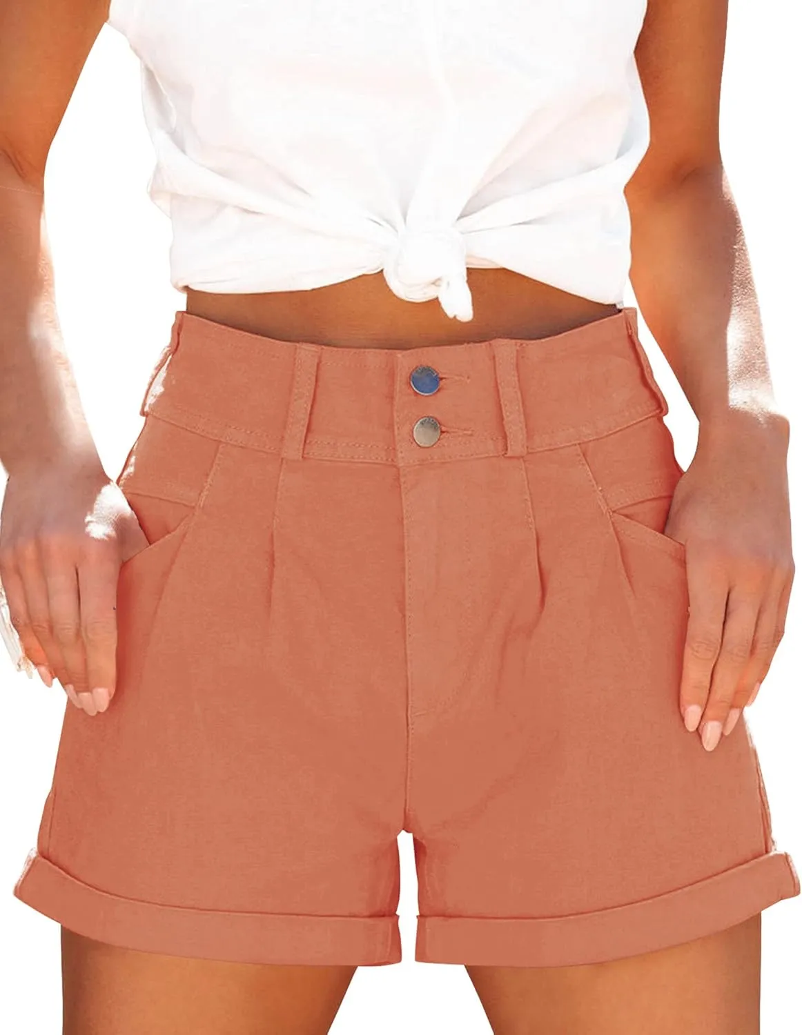 Womens Relaxed Fit Casual High Waist Pocketed Denim Shorts