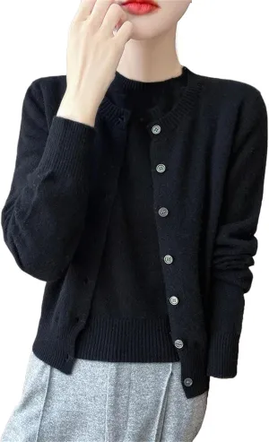 Women's Wool Cardigans Short Sleeve O-Neck Pullovers Cashmere Sweater Twinset Wool Knitwear Chic Tops