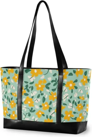 Yellow and Green Calico trendy work bag with laptop compartment with zipper structured tote for women work with tablet maletines para mujer