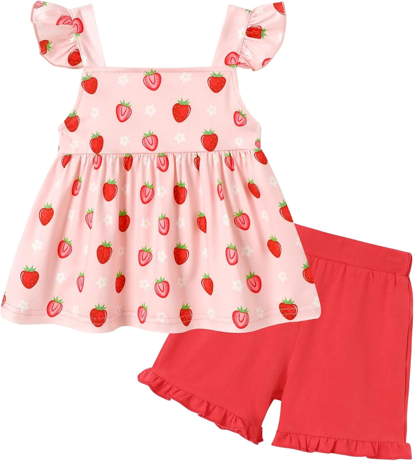 YUEMION Toddler Girl Clothes, 2Pcs Baby Girl Summer Outfits Ruffle Sleeveless Shirts Floral Tops   Shorts Clothing Set 1-5T