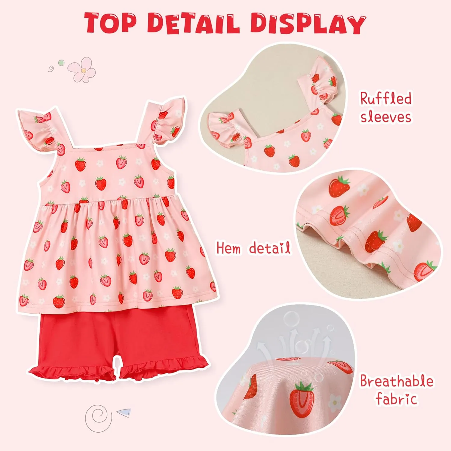 YUEMION Toddler Girl Clothes, 2Pcs Baby Girl Summer Outfits Ruffle Sleeveless Shirts Floral Tops   Shorts Clothing Set 1-5T