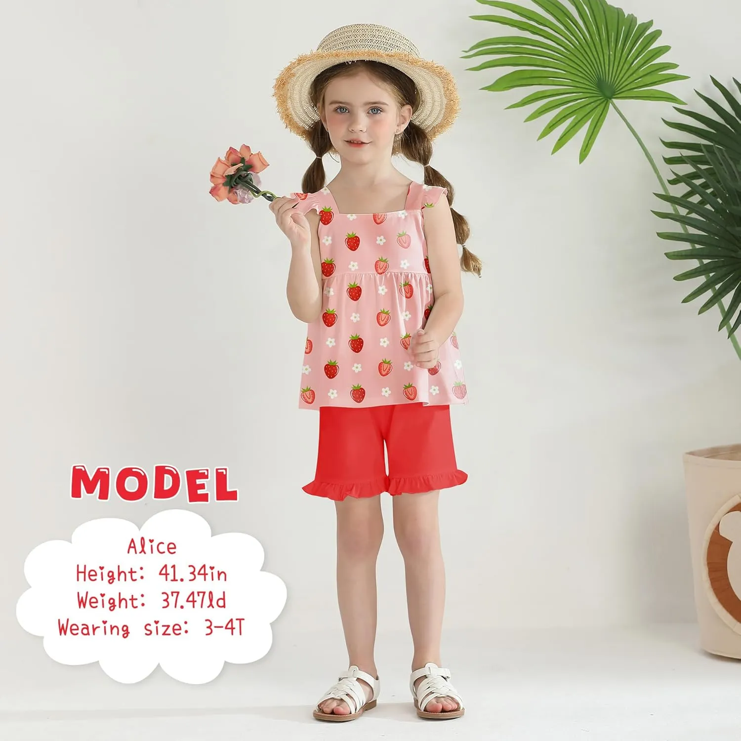 YUEMION Toddler Girl Clothes, 2Pcs Baby Girl Summer Outfits Ruffle Sleeveless Shirts Floral Tops   Shorts Clothing Set 1-5T
