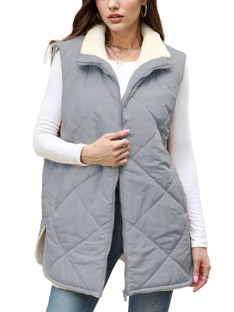Zeagoo Women Fall Reversible Vests Coat Sleeveless Sherpa Fleece Jacket